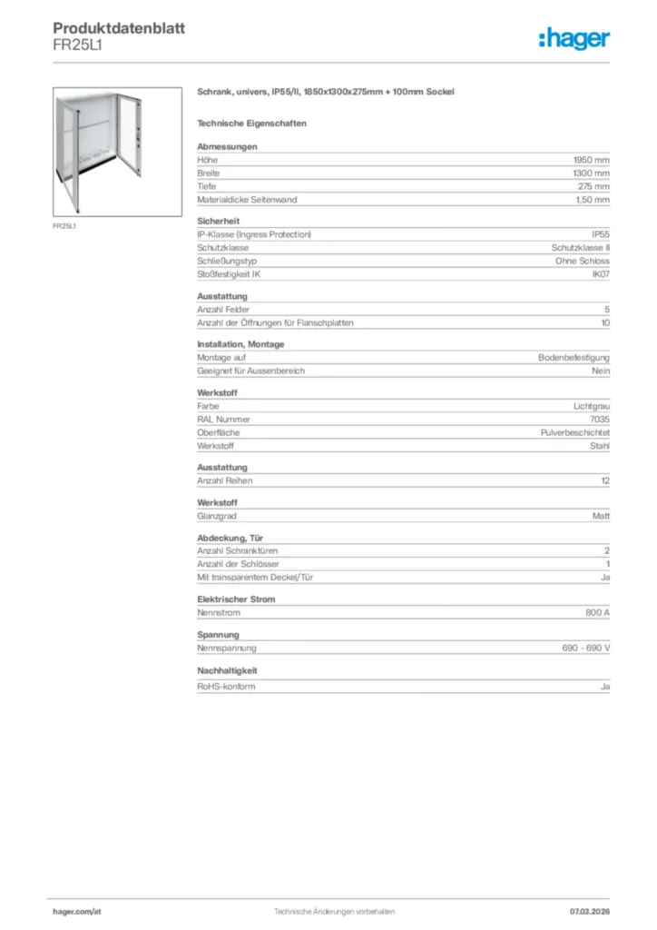 Bild Hager Produktdatenblatt FR25L1 | Hager Deutschland