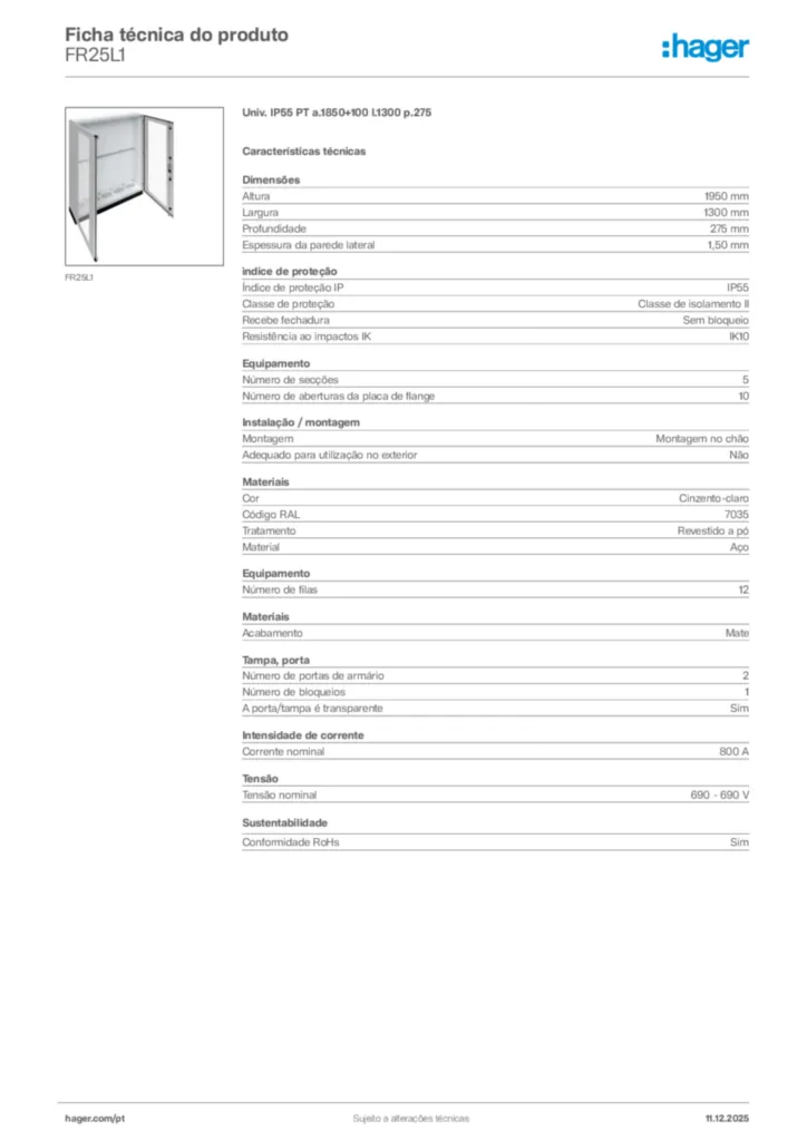 Imagem Hager Ficha técnica do produto FR25L1 | Hager Portugal