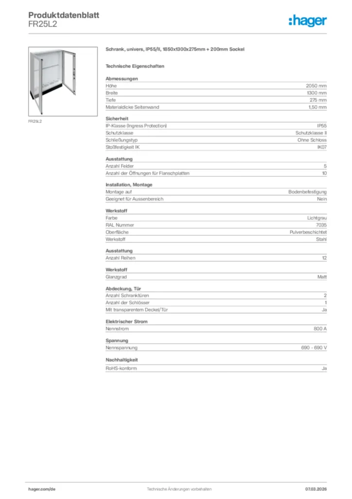 Bild Hager Produktdatenblatt FR25L2 | Hager Deutschland