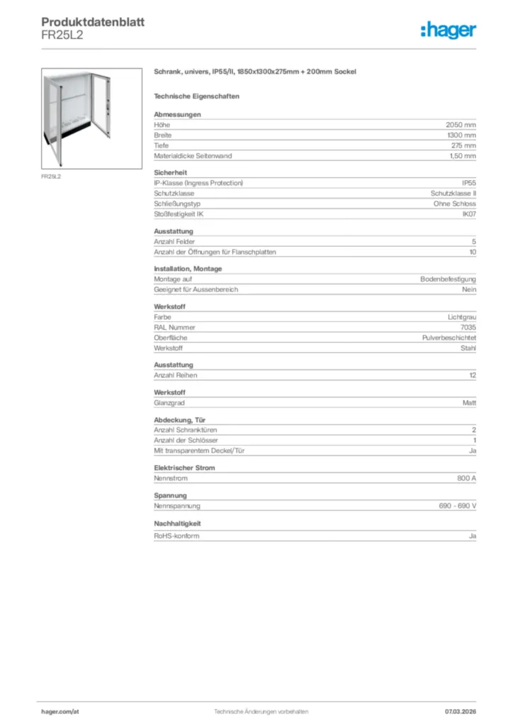 Bild Hager Produktdatenblatt FR25L2 | Hager Deutschland