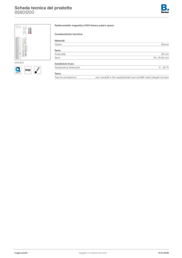 Immagine Berker Scheda tecnica del prodotto 85801200 | Hager Italia
