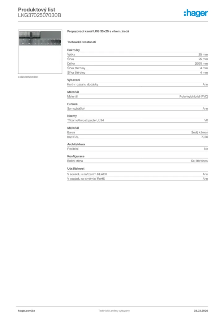 Obrázek Hager Product data sheet LKG3702507030B | Hager