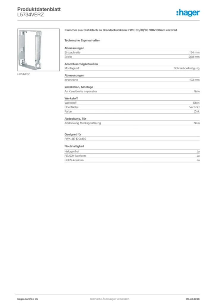 Bild Hager Produktdatenblatt L5734VERZ | Hager Schweiz