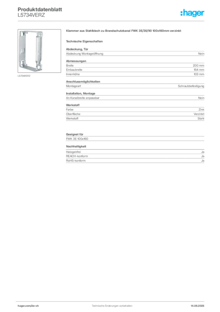 Bild Hager Produktdatenblatt L5734VERZ | Hager Schweiz