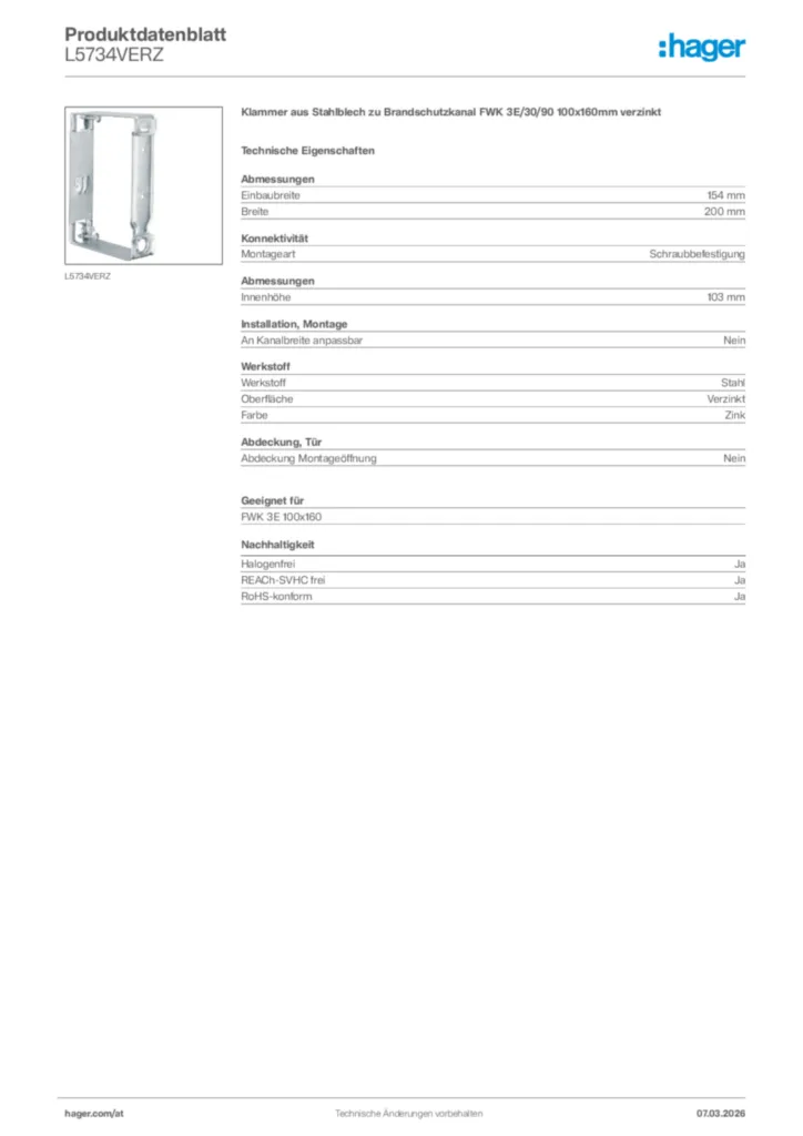 Bild Hager Produktdatenblatt L5734VERZ | Hager Deutschland