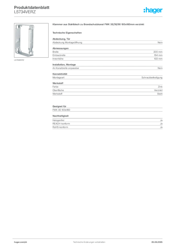 Bild Hager Produktdatenblatt L5734VERZ | Hager Deutschland
