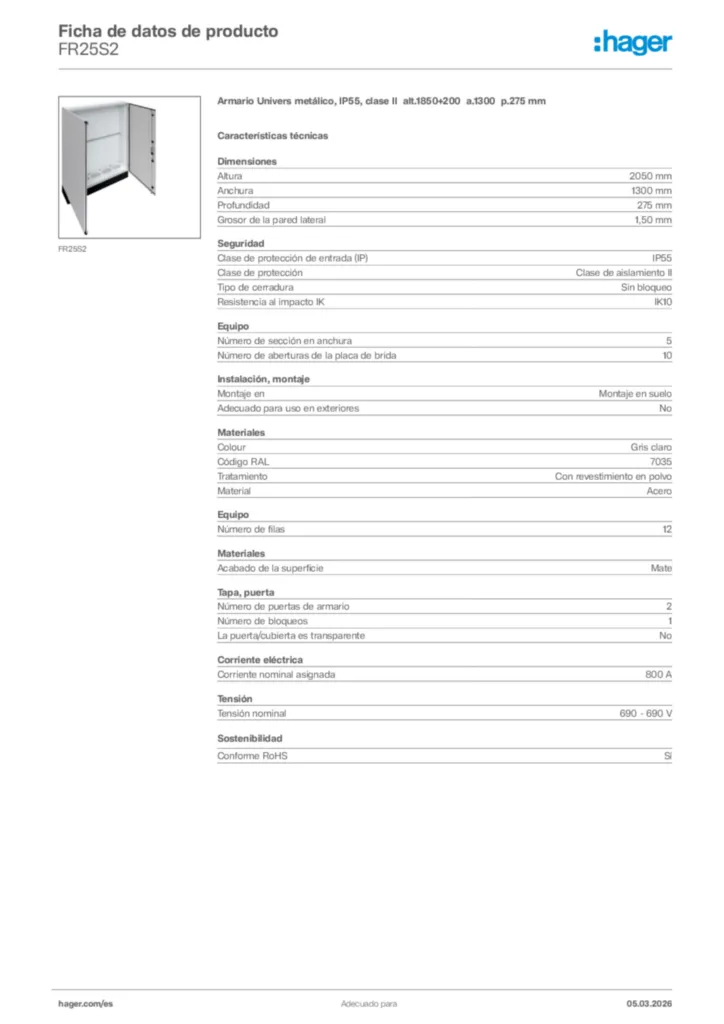 Imagen Hager Ficha de datos de producto FR25S2 | Hager España