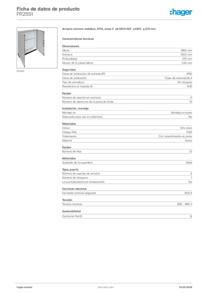 Imagen Hager Ficha de datos de producto FR25S1 | Hager España