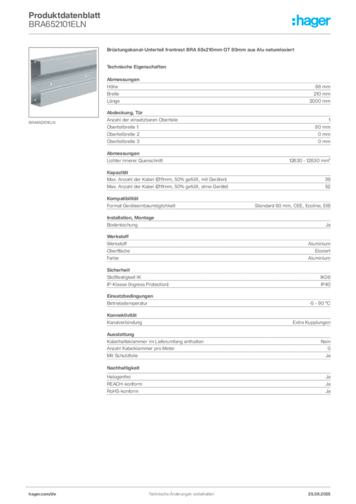 Bild Hager Produktdatenblatt BRA652101ELN | Hager Deutschland