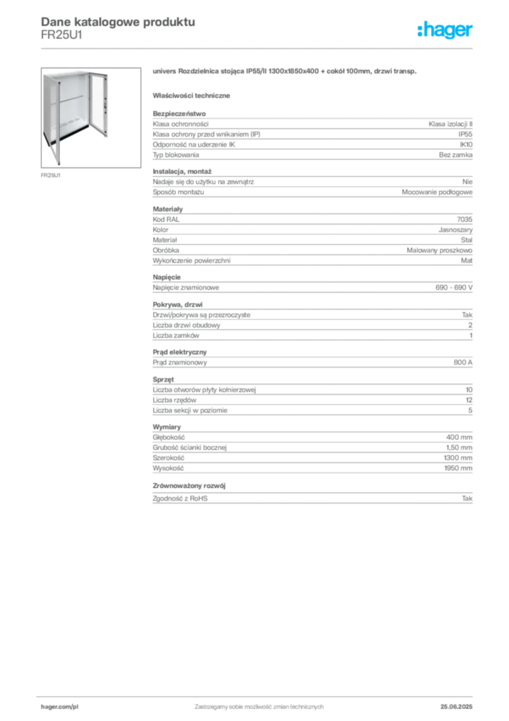 Zdjęcie Hager Karta katalogowa FR25U1 | Hager Polska