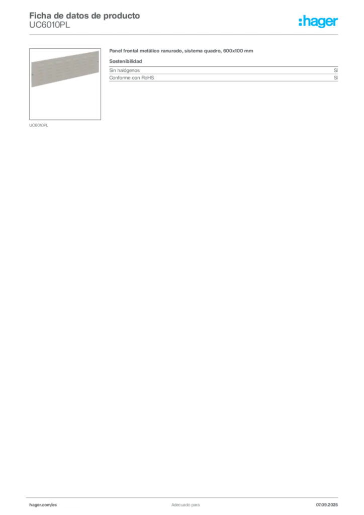 Imagen Hager Ficha de datos de producto UC6010PL | Hager España
