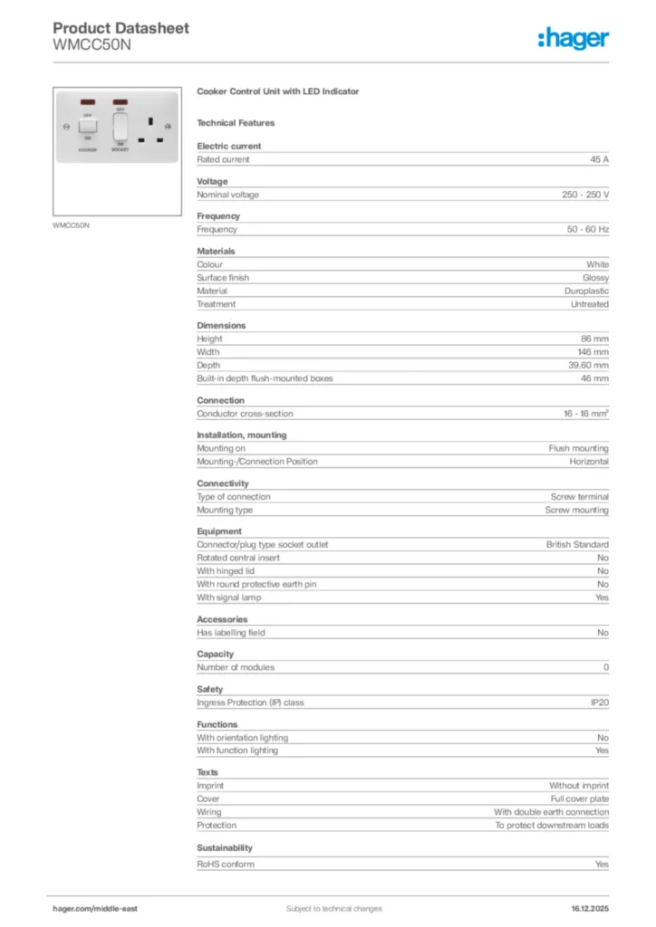 Image Hager Product data sheet WMCC50N  | Hager