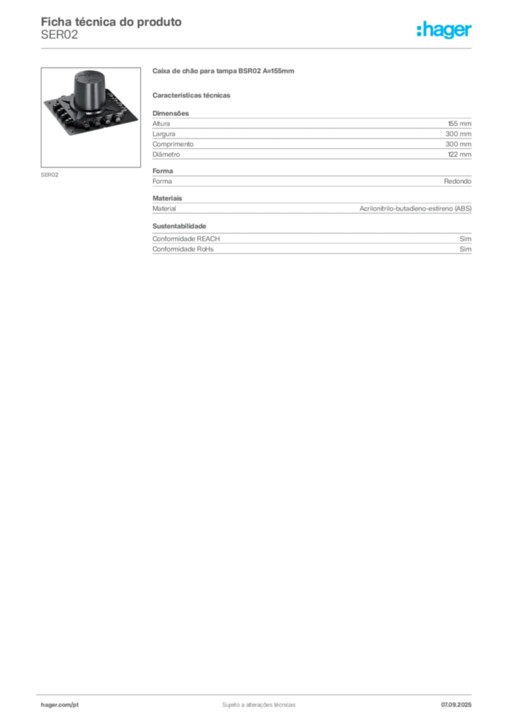 Imagem Hager Ficha técnica do produto SER02 | Hager Portugal