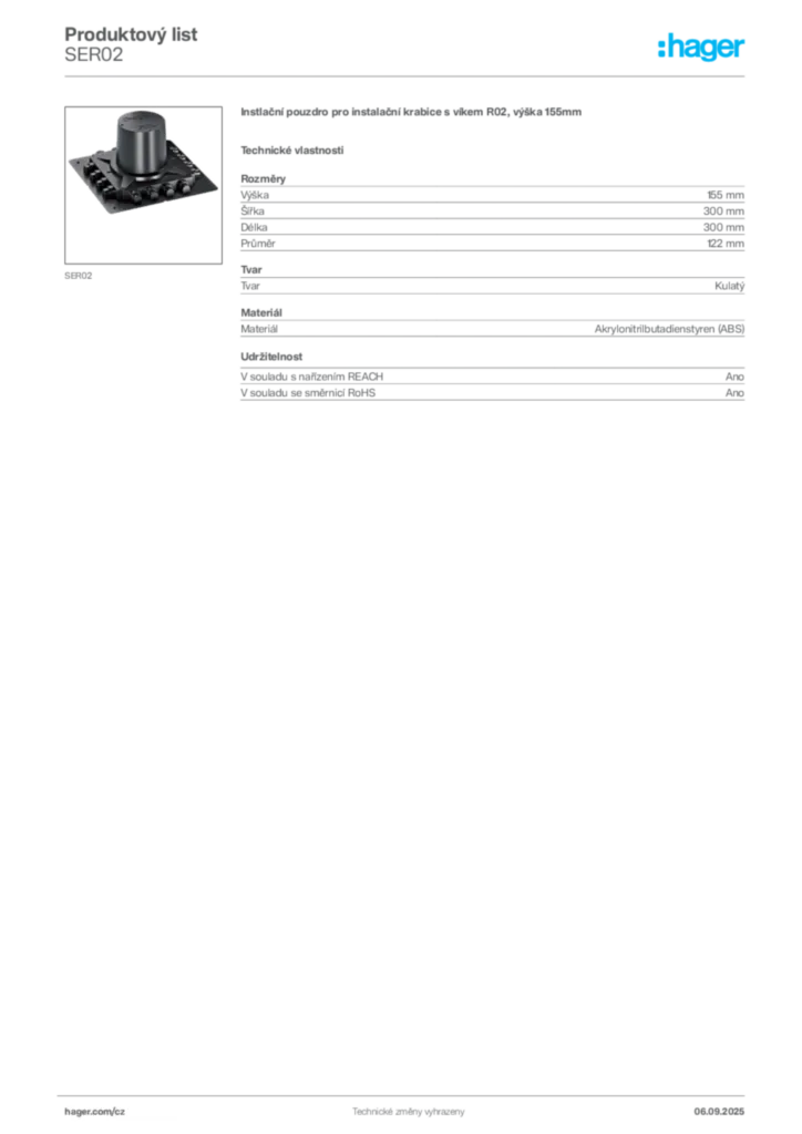 Obrázek Hager Produktový list SER02 | Hager