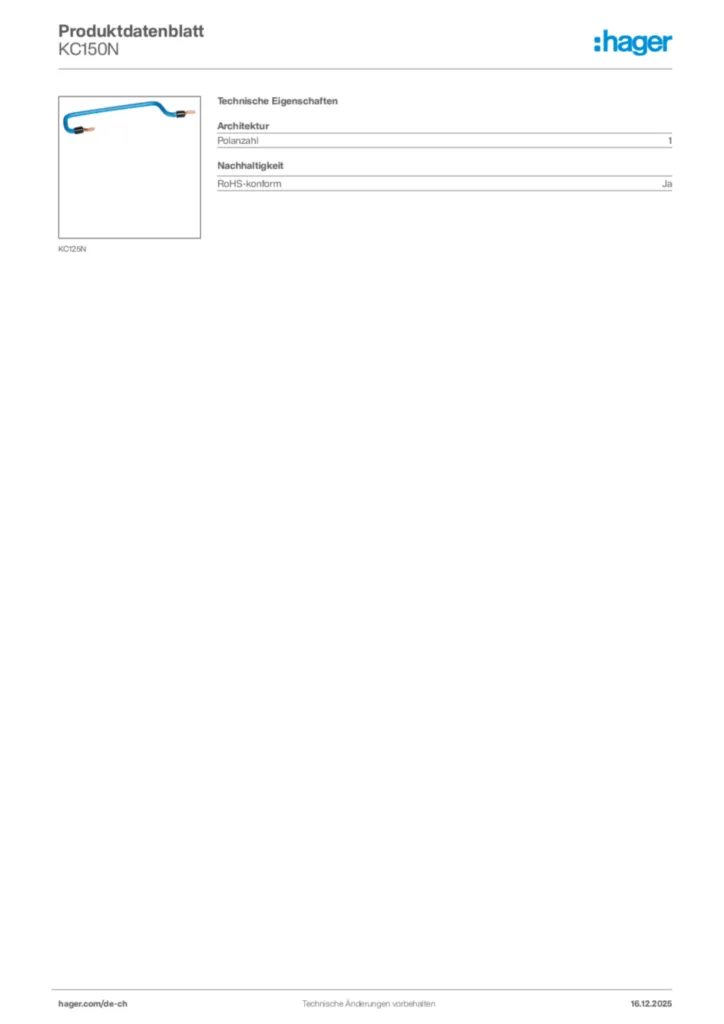 Bild Hager Produktdatenblatt KC150N | Hager Schweiz