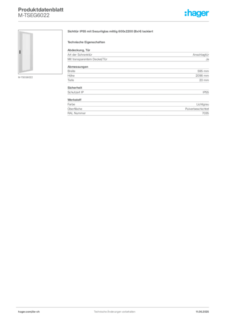 Bild Hager Produktdatenblatt M-TSEG6022 | Hager Schweiz