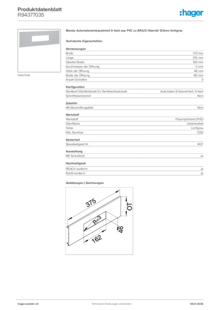 Bild Hager Produktdatenblatt R94377035 | Hager Schweiz