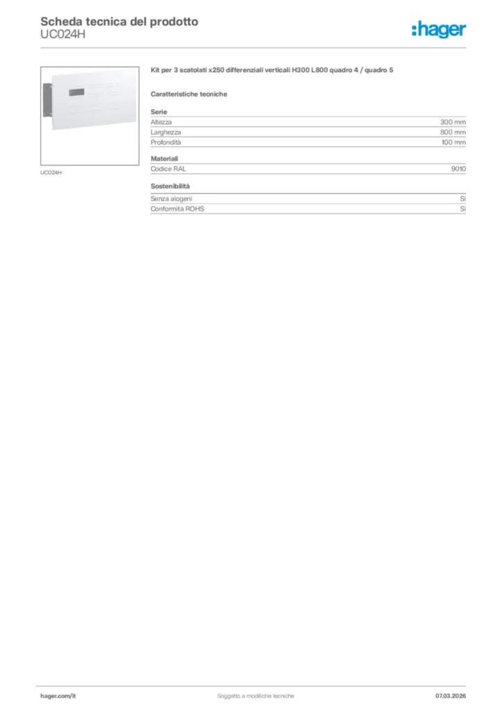Immagine Hager Scheda tecnica del prodotto UC024H | Hager Italia