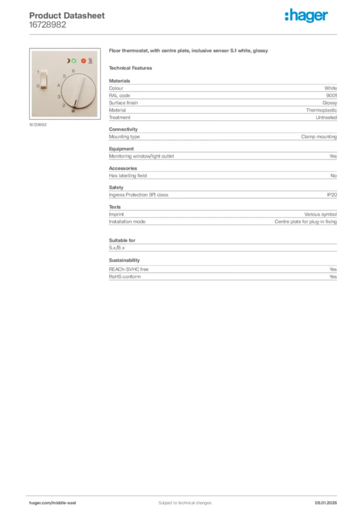 Image Hager Product data sheet 16728982  | Hager