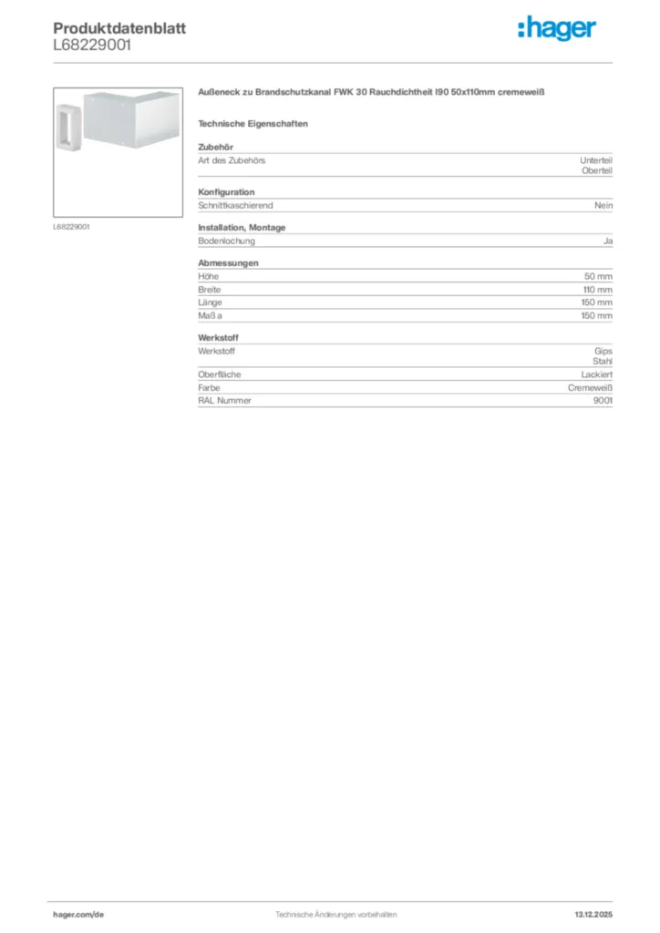 Bild Hager Produktdatenblatt L68229001 | Hager Deutschland