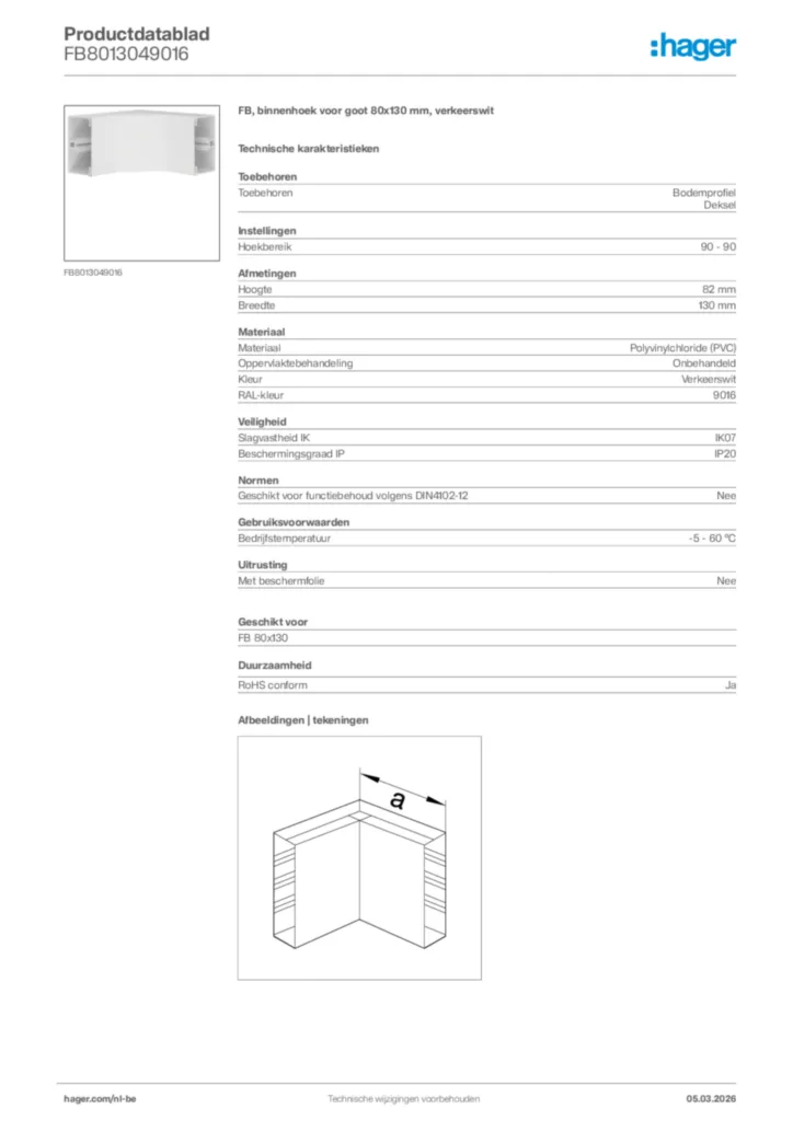 Afbeelding Hager Productdatablad FB8013049016 | Hager Belgium