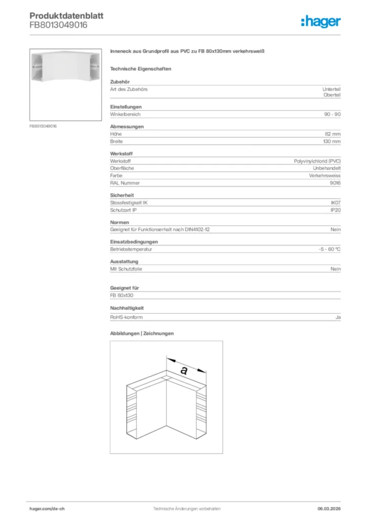 Bild Hager Produktdatenblatt FB8013049016 | Hager Schweiz
