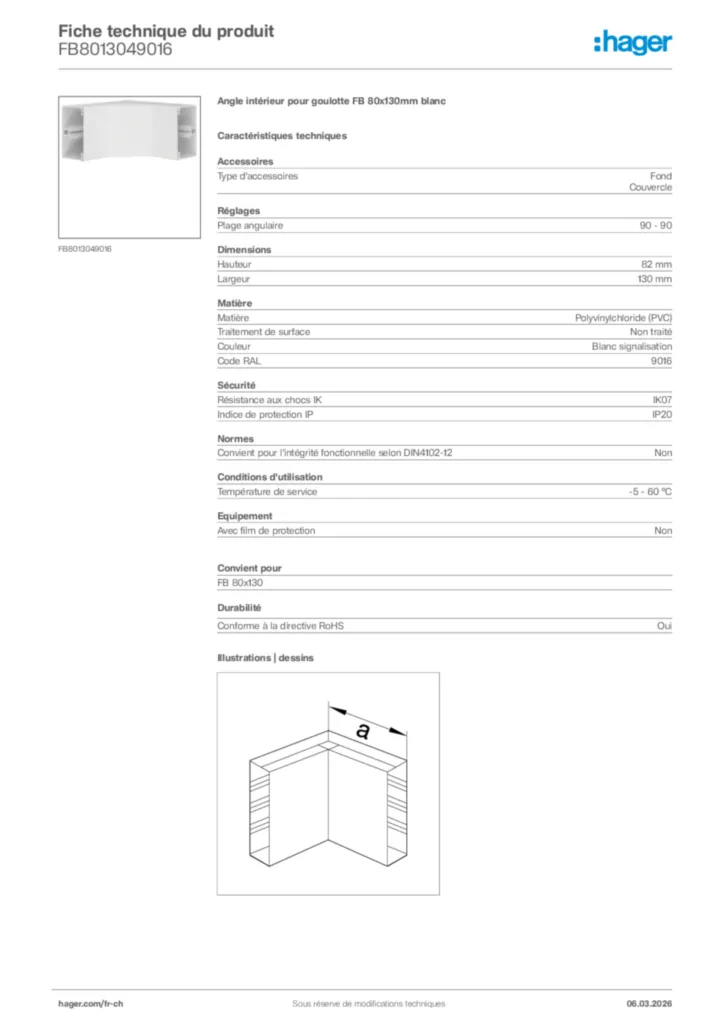 Image Hager Fiche technique du produit FB8013049016 | Hager Suisse