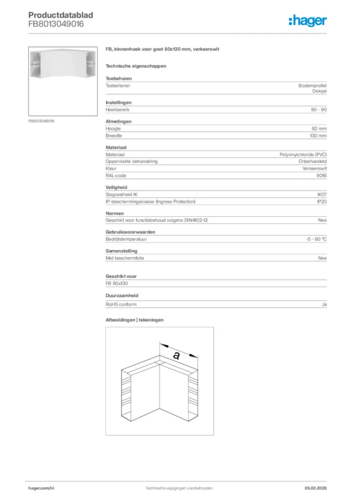 Afbeelding Hager Productdatablad FB8013049016 | Hager Nederland