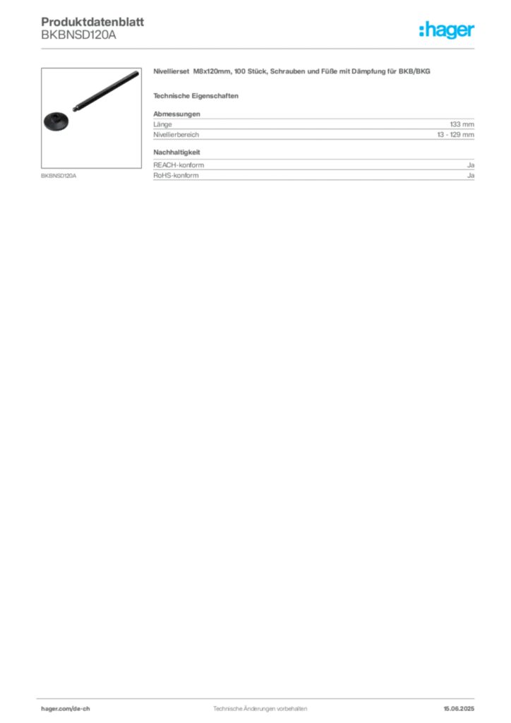 Bild Hager Produktdatenblatt BKBNSD120A | Hager Schweiz