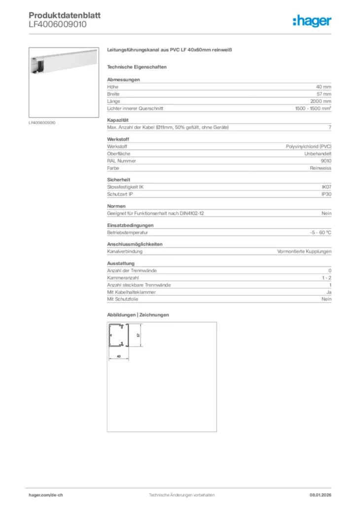 Bild Hager Produktdatenblatt LF4006009010 | Hager Schweiz