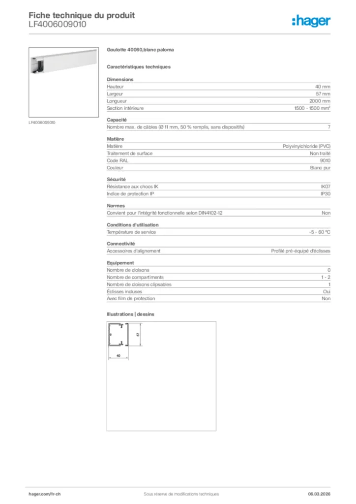 Image Hager Fiche technique du produit LF4006009010 | Hager Suisse