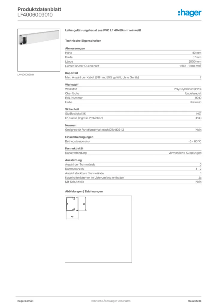 Bild Hager Produktdatenblatt LF4006009010 | Hager Deutschland