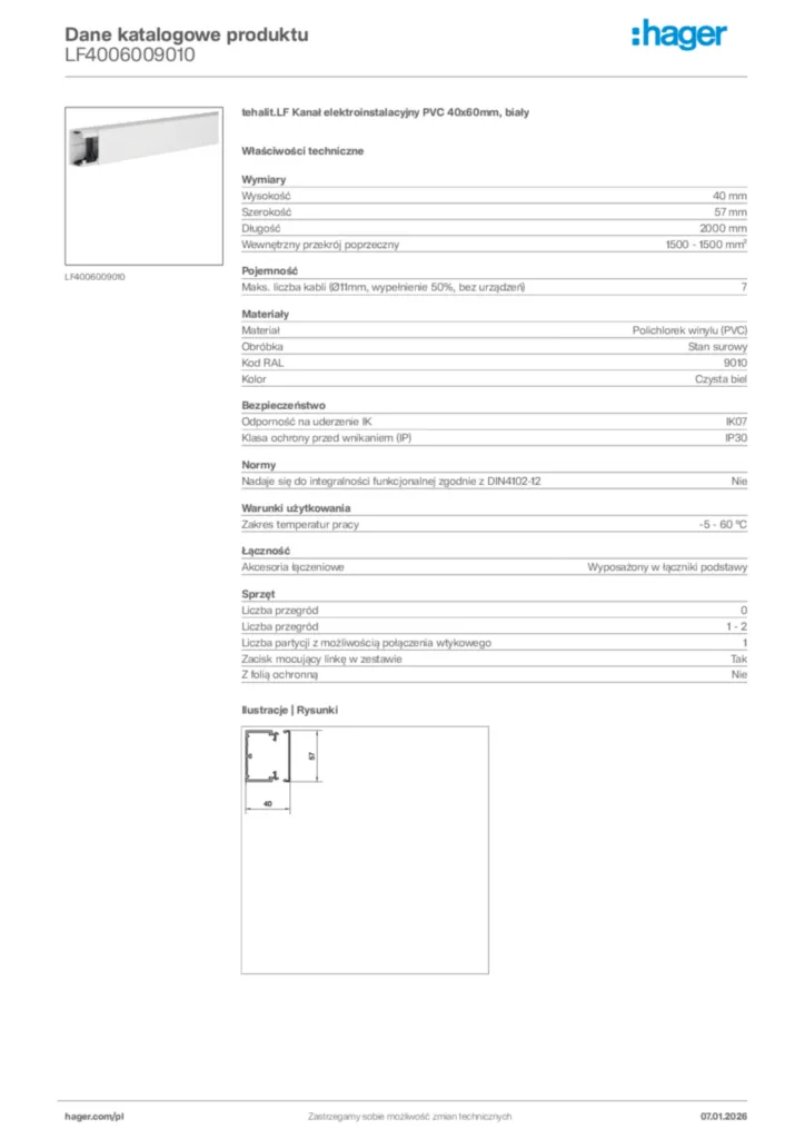Zdjęcie Hager Karta katalogowa LF4006009010 | Hager Polska