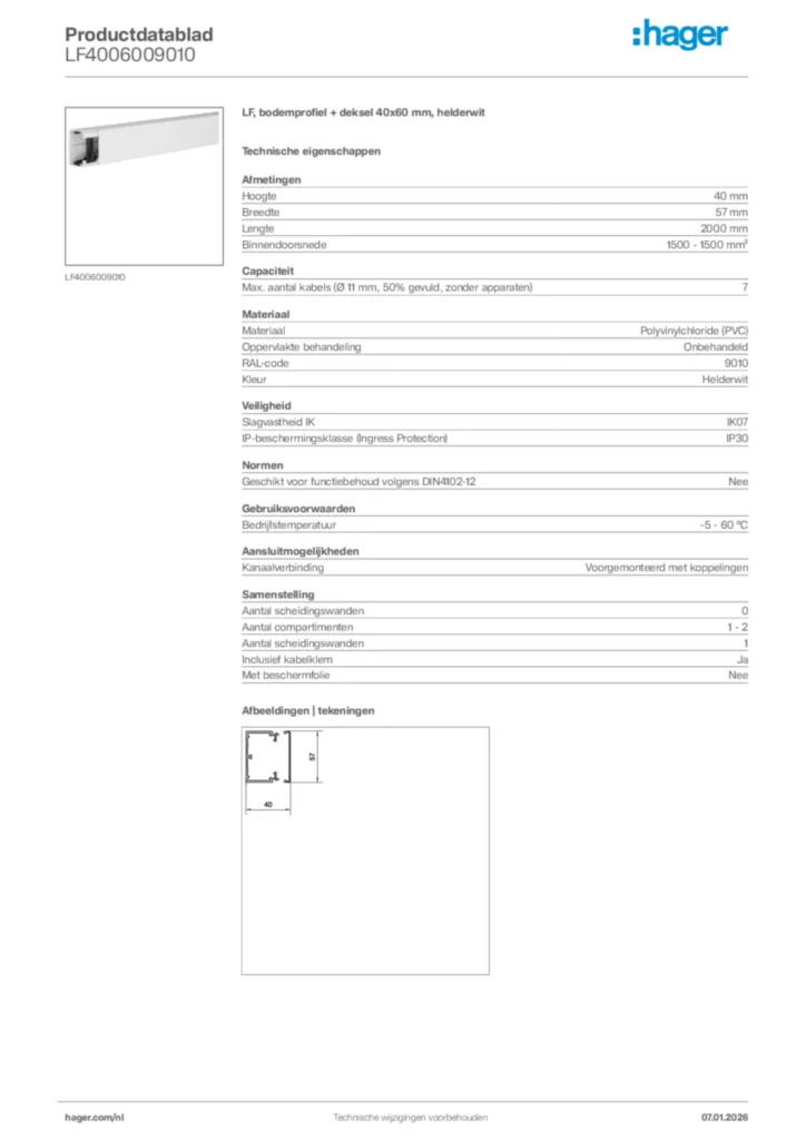 Afbeelding Hager Productdatablad LF4006009010 | Hager Nederland