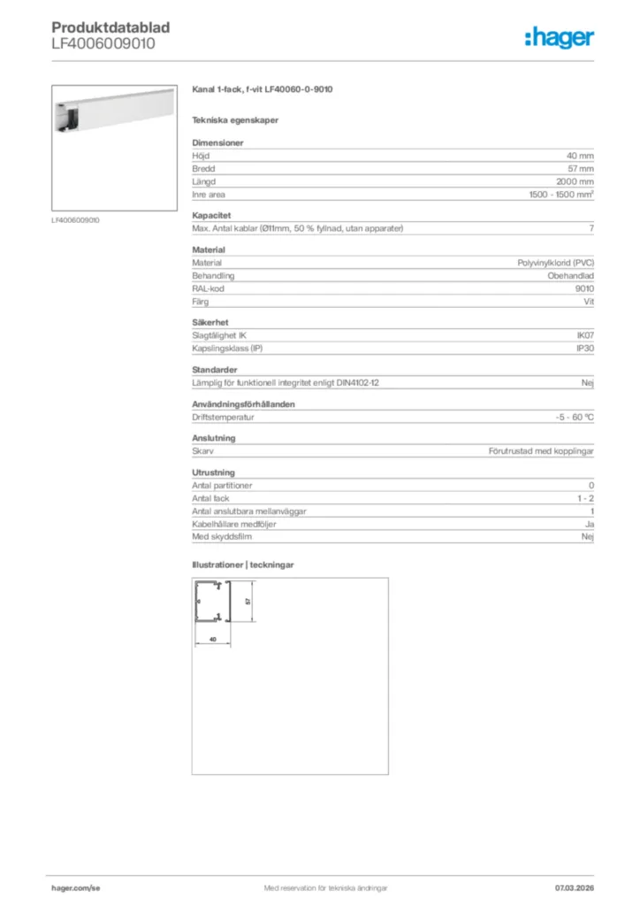 Bild Hager Produktdatablad LF4006009010 | Hager Sverige