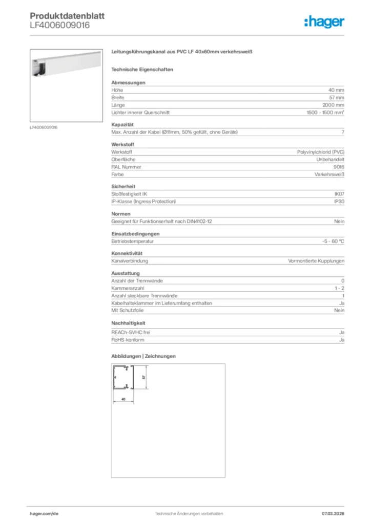 Bild Hager Produktdatenblatt LF4006009016 | Hager Deutschland