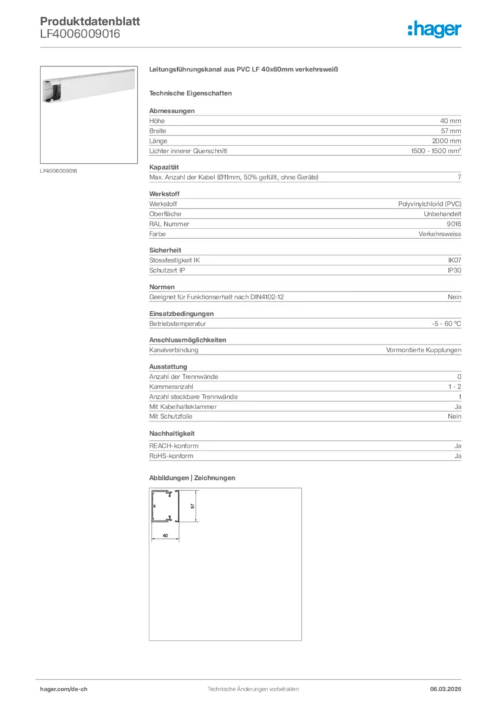 Bild Hager Produktdatenblatt LF4006009016 | Hager Schweiz