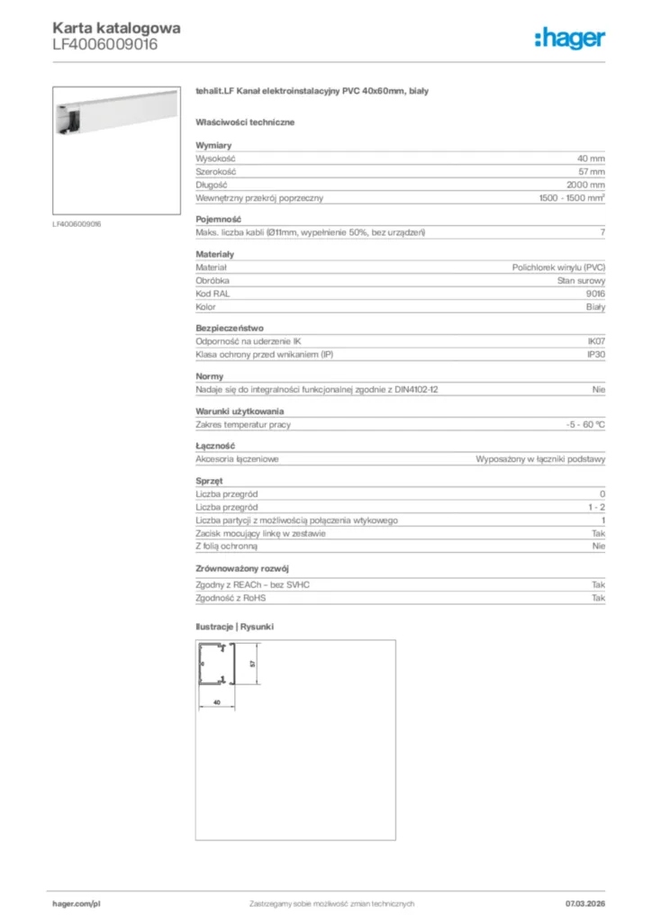 Zdjęcie Hager Karta katalogowa LF4006009016 | Hager Polska