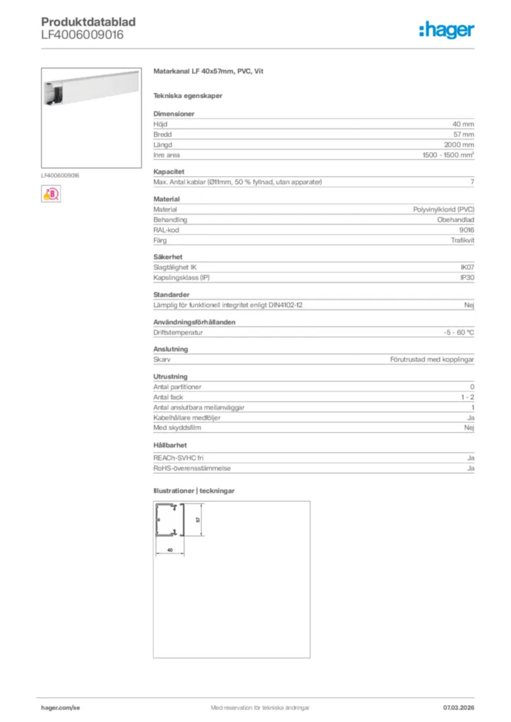 Bild Hager Produktdatablad LF4006009016 | Hager Sverige