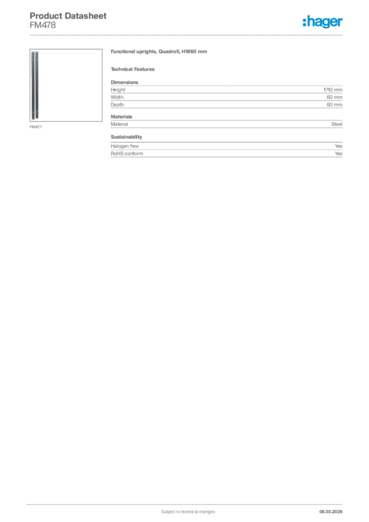 Image Hager Product data sheet FM478  | Hager Africa