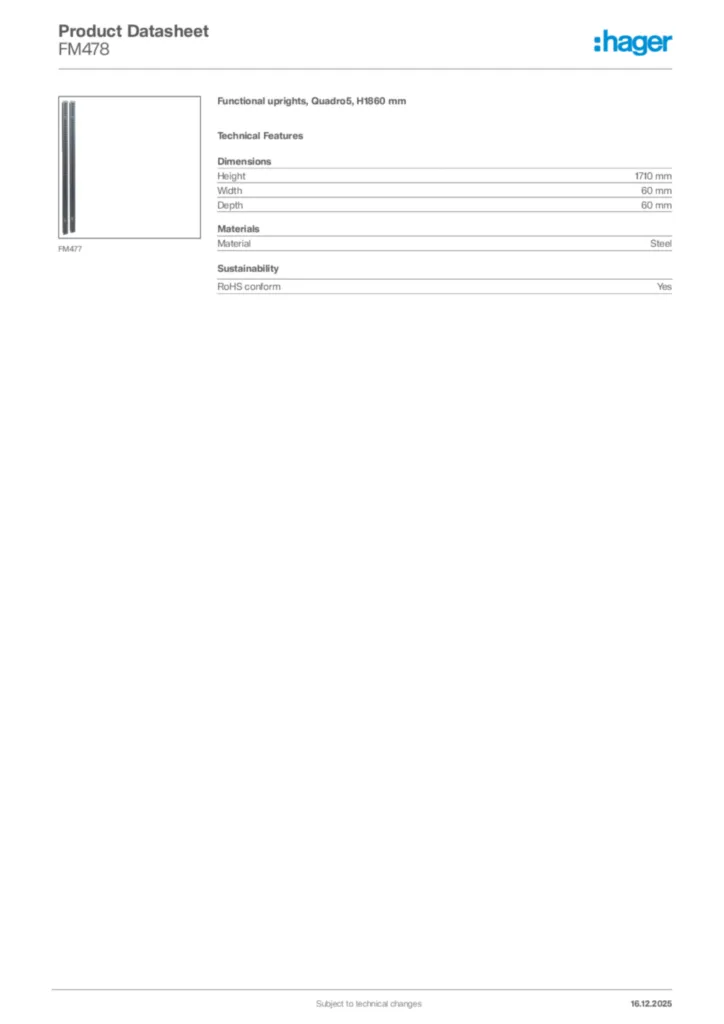Image Hager Product data sheet FM478  | Hager Africa