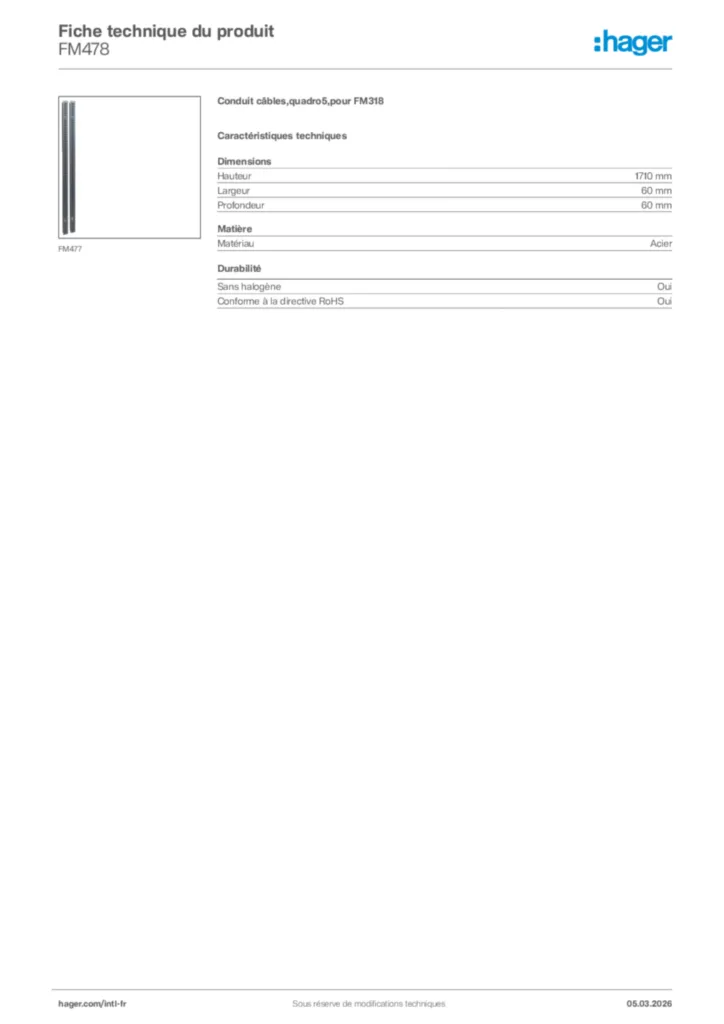 Image Hager Fiche technique du produit FM478 | Hager Afrique