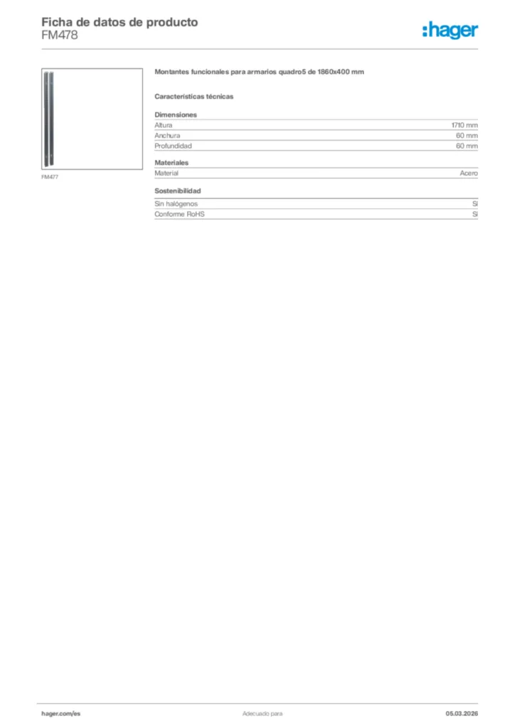 Imagen Hager Ficha de datos de producto FM478 | Hager España