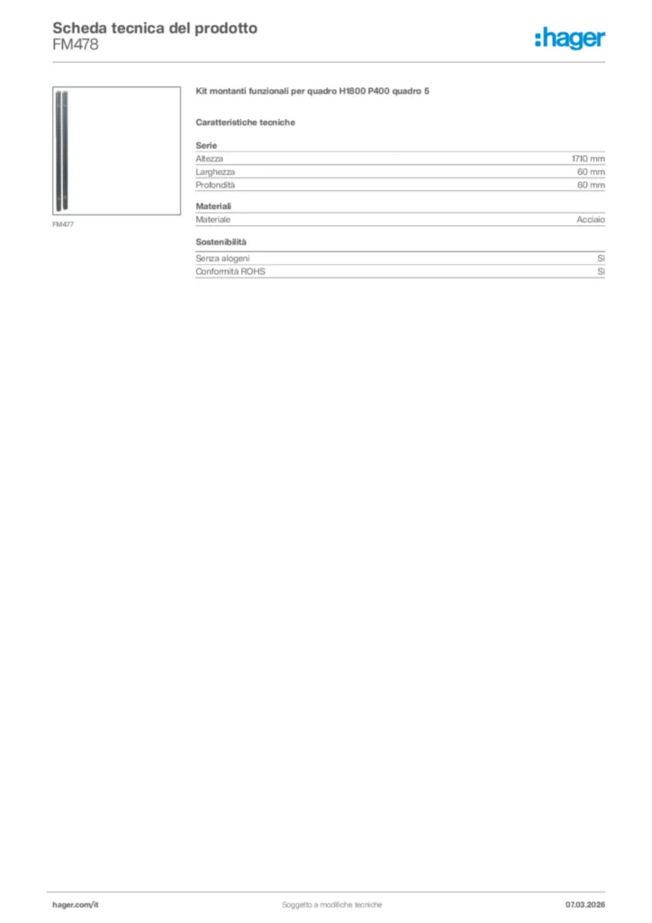 Immagine Hager Scheda tecnica del prodotto FM478 | Hager Italia