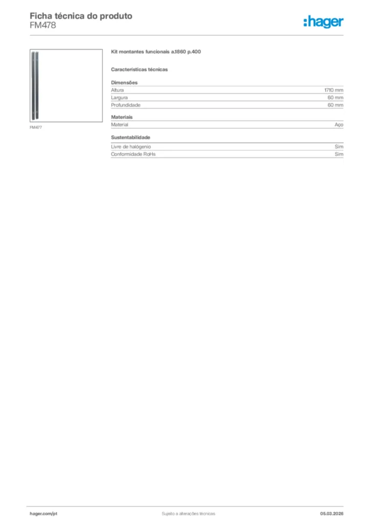 Imagem Hager Ficha técnica do produto FM478 | Hager Portugal