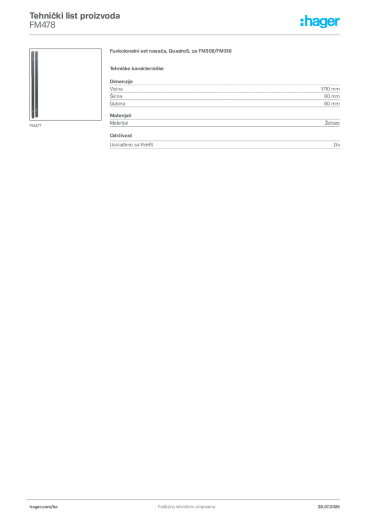Slika Hager Product data sheet FM478  | Hager