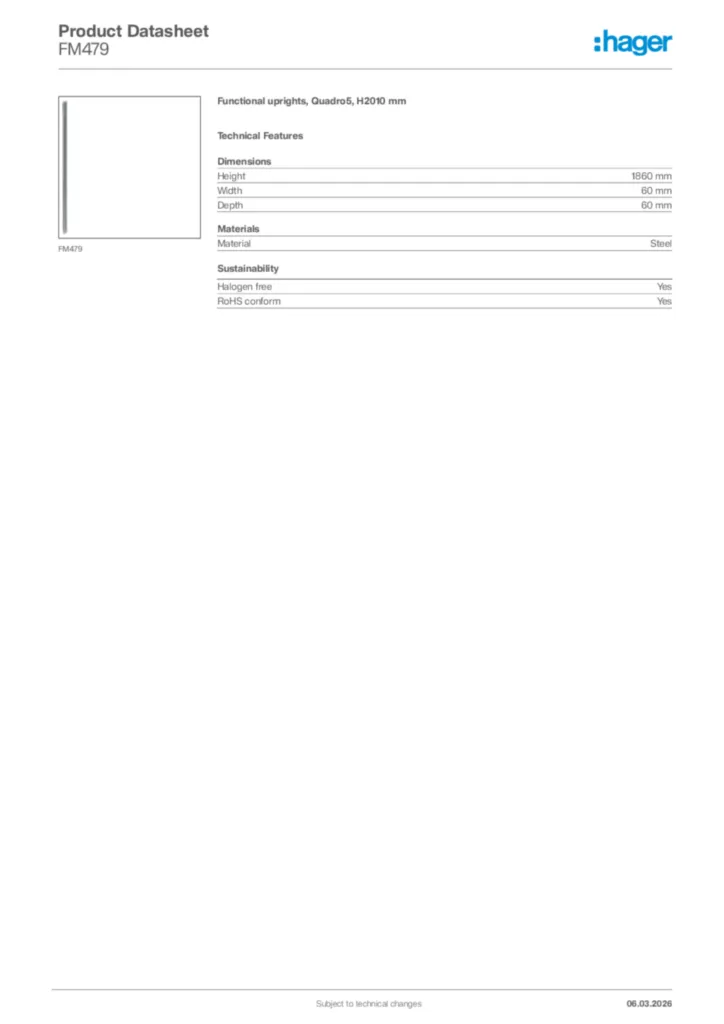 Image Hager Product data sheet FM479  | Hager Africa