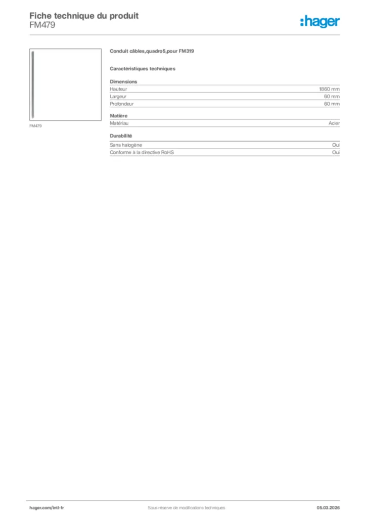 Image Hager Fiche technique du produit FM479 | Hager Afrique