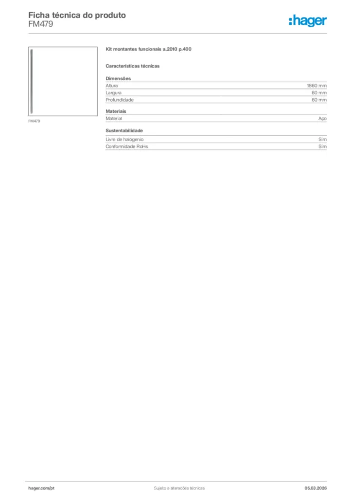 Imagem Hager Ficha técnica do produto FM479 | Hager Portugal