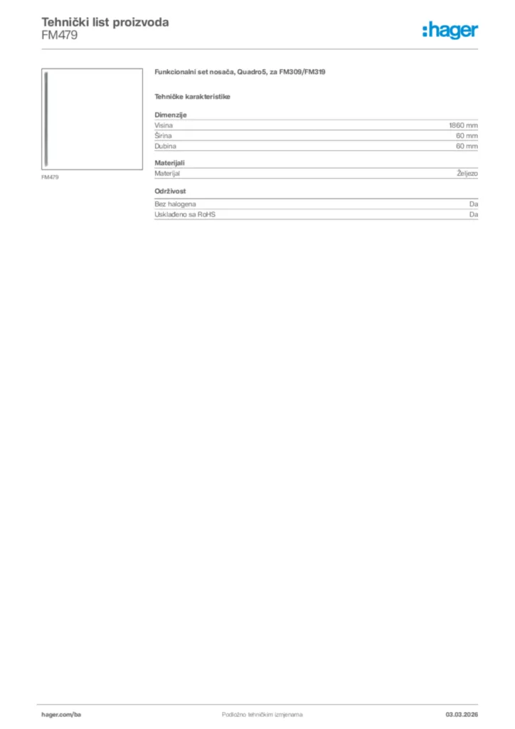 Slika Hager Tehnički list proizvoda FM479  | Hager